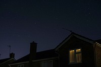 Free house, starry night sky image, public domain shelter CC0 photo.