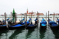 Gondolas on Grand Canal in Venice San Giorgio Maggiore Church. Free public domain CC0 image.