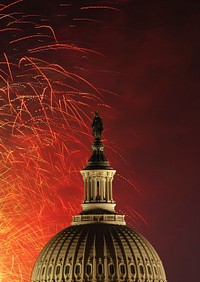Fireworks above courthouse building, USA. Free public domain CC0 photo.