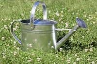 Watering can in garden. Free public domain CC0 photo.