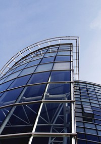 Tall modern building, low angle. Free public domain CC0 image.