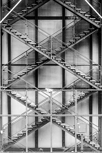 Symmetrical steel staircase architecture. Free public domain CC0 image.