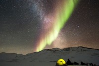 Camping under northern lights. Free public domain CC0 image.