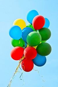 Latex balloon in blue sky. Free public domain CC0 image.