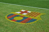 FC Barcelona logo on the grass, location unknown, 30 November 2015. View public domain image source here