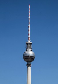 The Berliner Fernsehturm with blue sky. Free public domain CC0 image. 