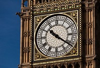 Big Ben clock tower at the north end of the Palace of Westminster in London, England. Free public domain CC0 photo.