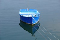 Blue wooden fishing boat. Free public domain CC0 photo.