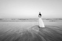 Bride on the beach. Free public domain CC0 photo.