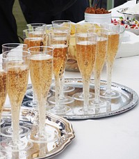 Champagne on a tray. Free public domain CC0 photo.