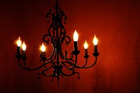 Candelabra lamp hanging from ceiling. Free public domain CC0 photo.