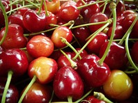 Closeup on pile of red cherries. Free public domain CC0 image. 