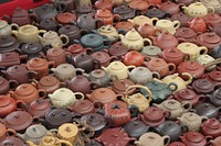 Antique teapots. Free public domain CC0 photo.