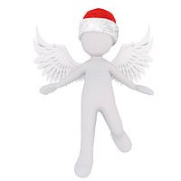 Cute 3D figure in angel wings and red Christmas hat. Free public domain CC0 image.