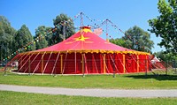 Red circus tent. Free public domain CC0 photo.