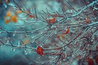 Tree branches covered in ice crystals. Free public domain CC0 image.