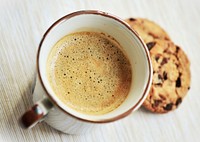 Hot coffee, crema, and cookies. Free public domain CC0 photo