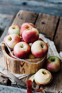 Free apples flat lay image, public domain fruit CC0 photo.