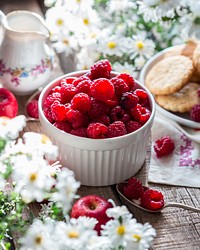 Free breakfast with raspberry image, public domain food CC0 photo.