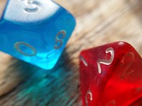 Dice, blue and red. Free public domain CC0 photo.