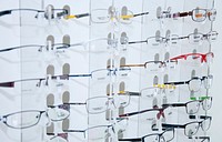 Eyeglasses shelf in shop. Free public domain CC0 photo.