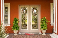 Entrance to red house. Free public domain CC0 photo.