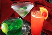 Cocktail drinks in different glass shapes . Free public domain CC0 image