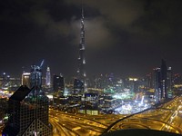 Burj Khalifa skyscraper night cityscape. Free public domain CC0 image.