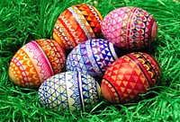 Many colorful Easter eggs. Free public domain CC0 image. 