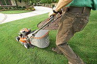 Free man with lawn mower image, public domain people CC0 photo.