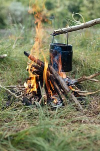 Free camping and cooking image, public domain CC0 photo.