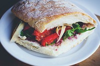 Free close up vegan Sandwich on white plate image, public domain food CC0 photo  