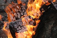 Fire background, burning firewood. Free public domain CC0 image.