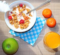 Breakfast on table. Free public domain CC0 photo.