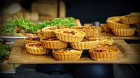 Pie on wooden tray. Free public domain CC0 photo.