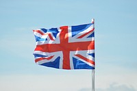 UK flag, blue sky. Free public domain CC0 photo.