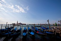 Gondolas on Grand Canal in Venice San Giorgio Maggiore Church. Free public domain CC0 image.