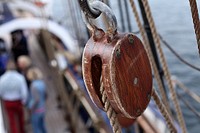 Rope pulley on ship. Free public domain CC0 photo.