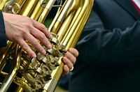 Musician playing French horn. Free public domain CC0 photo.