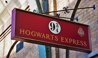 Hogwarts Express sign, Warner Bros. Studio Tour London, UK, 2 September 2016.