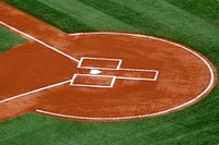 Closeup on home plate in baseball. Free public domain CC0 photo.