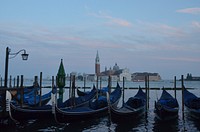 A row of gondolas in water. Free public domain CC0 photo.
