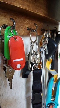 Keys & keychains hanging. Free public domain CC0 photo