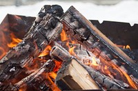 Fire background, burning firewood. Free public domain CC0 image.