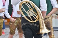 Cornet horn, gold brass musical instrument. Free public domain CC0 photo.