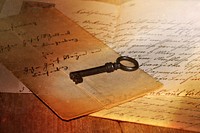 Key on antique notes. Free public domain CC0 photo.