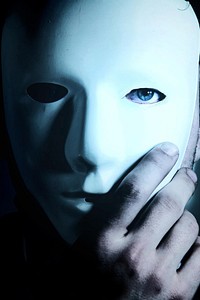 Blue-eyes man in mask. Free public domain CC0 photo.