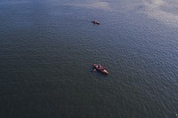 Aerial view of two kayaks in river