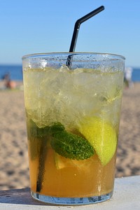 Lemonade drink on beach. Free public domain CC0 image.