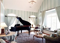 Vintage style room with grand piano. Free public domain CC0 photo.